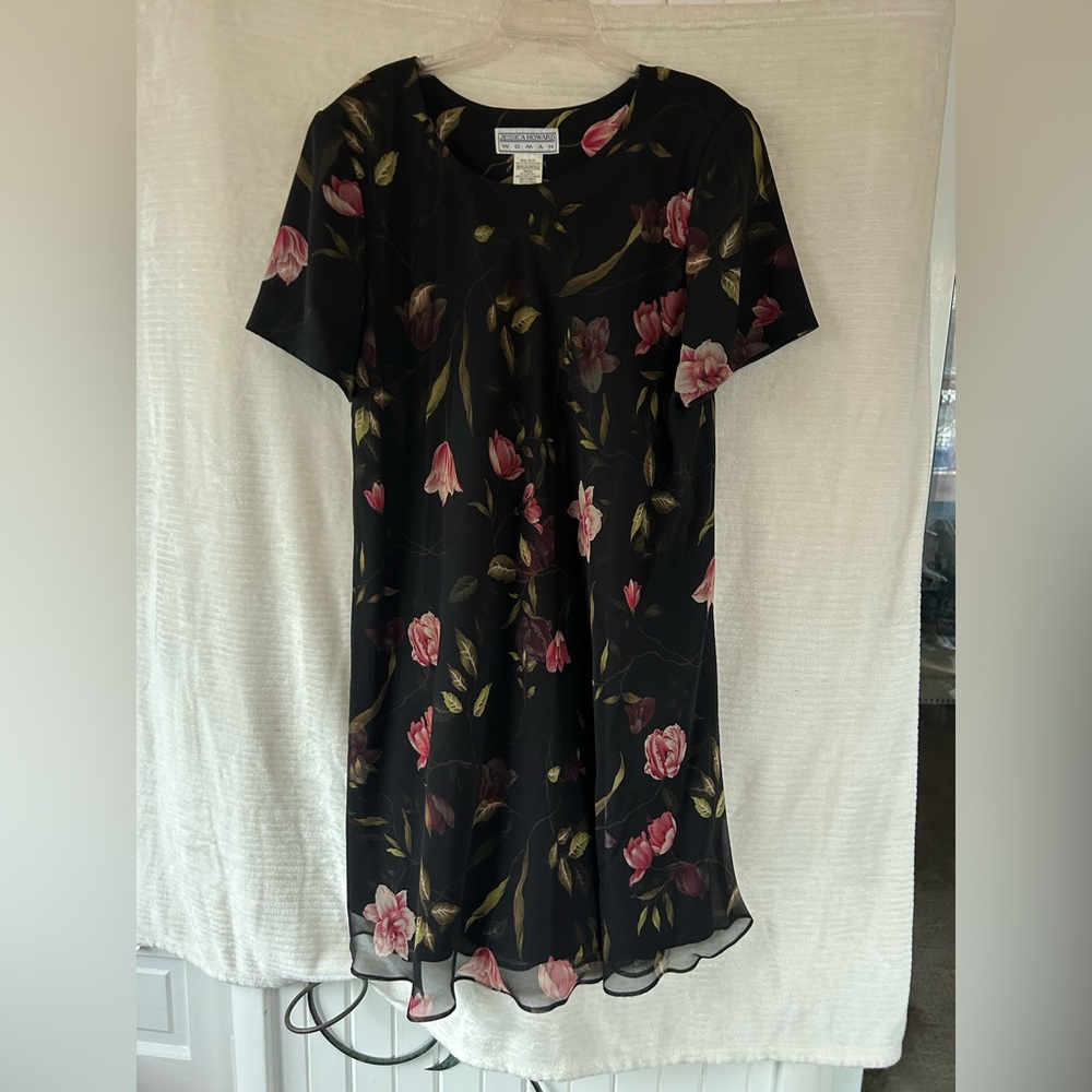 Jessica Howard Black Dress with Pink Floral Design